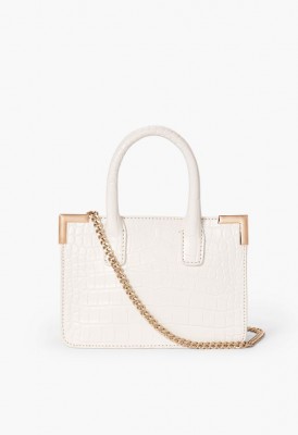 L. Sharp Corner Mini Satchel - White Croc
