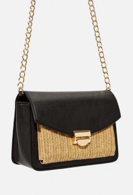 L. Mixed Material Crossbody Bag - Black Multi