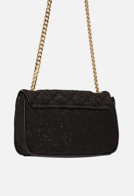 L. Quilted & Chain Crossbody Bag - Black