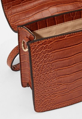 L. Resin Beaded Wristlet Crossbody Bag - Cognac Croc