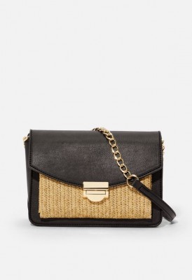 L. Mixed Material Crossbody Bag - Black Multi