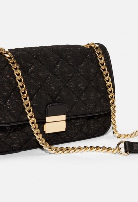 L. Quilted & Chain Crossbody Bag - Black