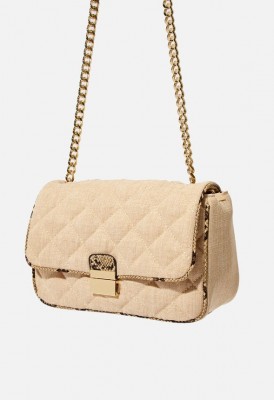 L. Quilted & Chain Crossbody Bag - Linen-Snake