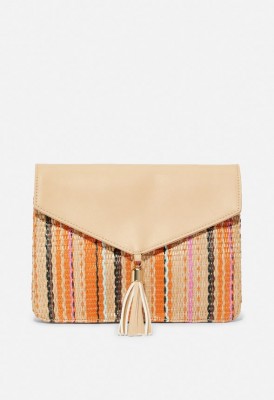 L. Straw Clutch with Tassel - Multi Stripe